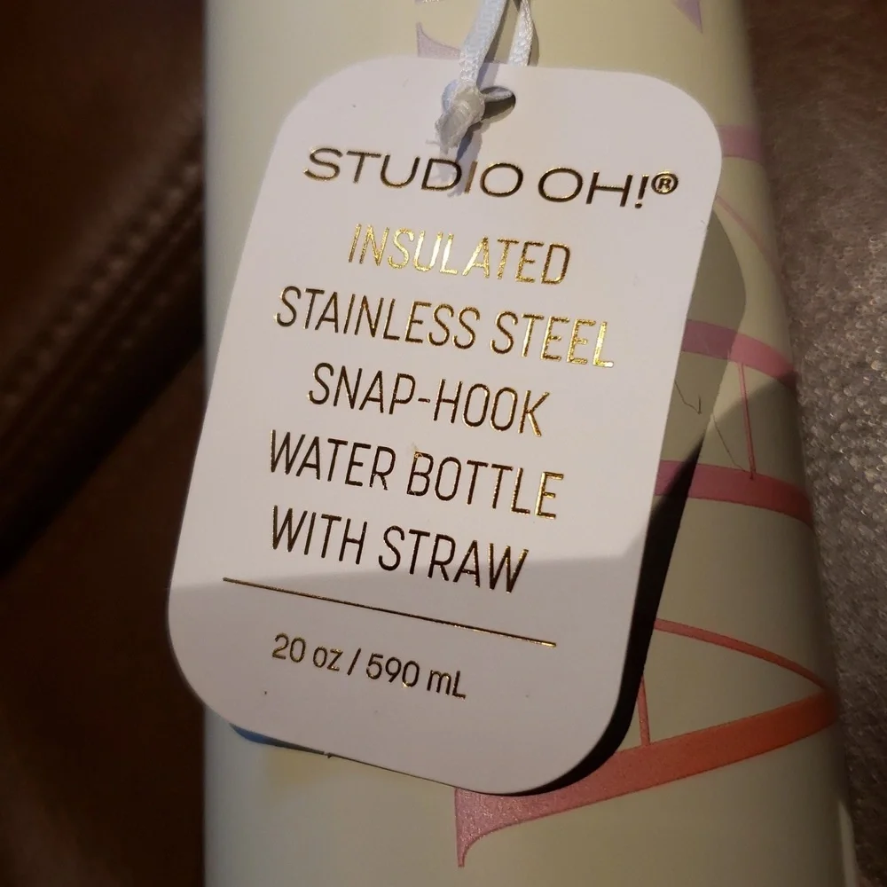 Studio Oh! Inhale Exhale Snap-Hook Insulated Water Bottle with Straw, 20 OZ.